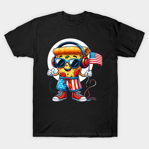 Pizza wearing holding an American flag T-Shirt by Apparels2022